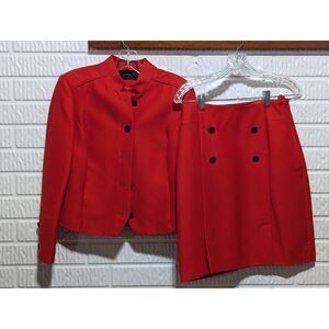 Carlisle Collection Women's 2|4 Tomato Red Double Button Front Pencil Skirt Suit